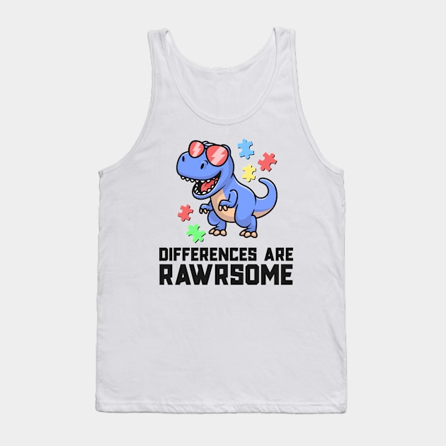 Autism Shirts For Boys Dinosaur TRex Awareness Puzzle Piece Tank Top by 14thFloorApparel